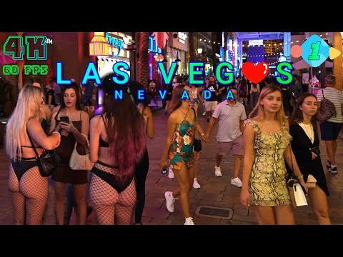 Las Vegas Strip Night Walk Part 1/2, Nevada USA 4K - UHD