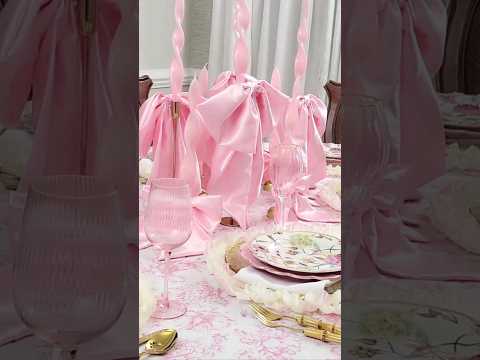 Ultimate pink tablescape with oversized fabric bows! #shorts #pink  #tablescapes #decoratewithme