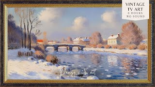 Vintage Frame TV Art Winter Season Bridge | Snow TV Wallpaper | TV Screensaver | TV Background