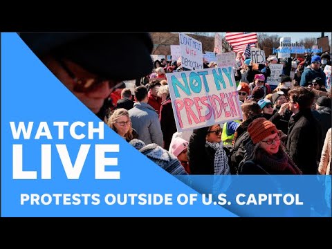 Live: Protestors outside of US capitol ahead Donald Trump's speech to joint Congress