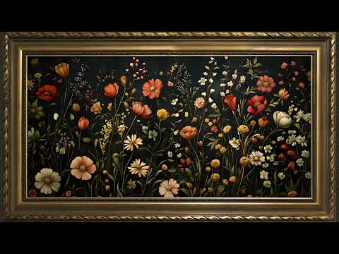 Wildflowers, Vintage Moody Oil Painting | Gold Framed Art Screensaver for TV