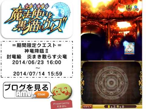 【魔法使いと黒猫のウィズ】神竜降臨Ⅱ　封竜級　炎まき散らす火竜　攻略動画　水パーティ　ノーコン