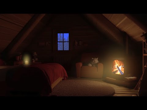 Frosty Wind Storm - Cold Weather in a Cozy Log Cabin With Cats, Sleep Sounds