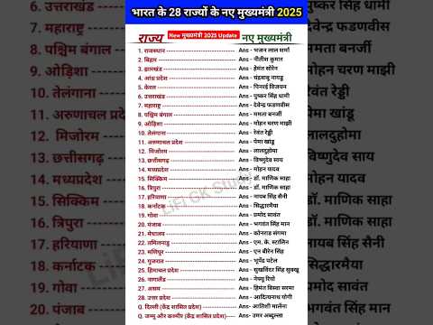 वर्तमान 2025 में भारत के 28 राज्यों के नए मुख्यमंत्री || Mukhyamantri 2025 || #mukhyamantri2025