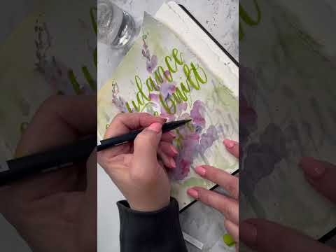 Easy watercolor florals & letter art #ytshorts #watercolor #floralart #brushlettering #lavender