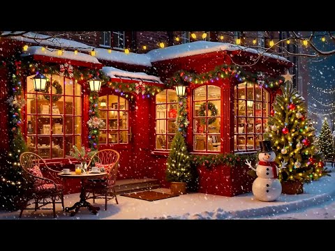 Christmas Coffee Shop Ambience with Relaxing Christmas Jazz Music & Snowfall for Work, Study