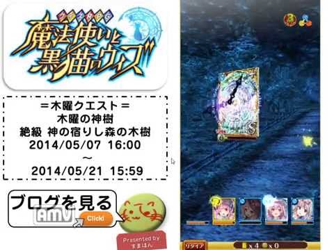 【ウィズ】木曜限定クエスト　木曜の神樹　絶級　神宿りし森の木樹　ノーコン攻略　水・雷混合パーティ