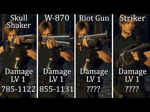 Resident Evil 4 Remake - All Shotgun Damage Comparison - Level 1 & Max Level