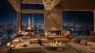 A Rainy Night in Tokyo | Soothing Jazz in Cozy Apartment Ambience with Rain Sounds for Relax, Study