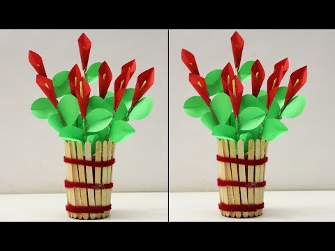 DIY ice cream stick flower vase making at home || popsicle sticks craft idea