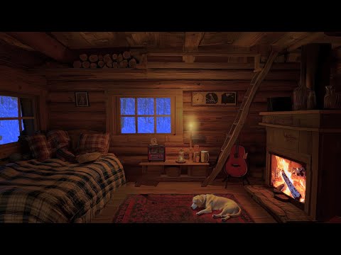 Frosty Blizzard Sounds & Fireplace in a Cozy Winter Hut for Sleeping, from Insomnia