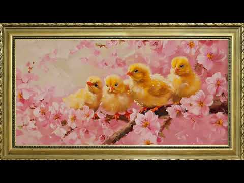 EASTER CHICKS TV ART WALLPAPER SCREENSAVER BACKGROUND VINTAGE FRAMED SAMSUNG TV ART OIL PAINTING