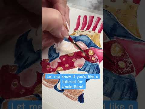 Watercolor Gnome painting #ytshorts #patriotic #unclesam #watercolor #diyartproject #summervibes