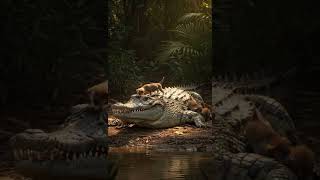 Fearless Puppies Befriend a Giant Croc! 🐾🔥 #crocodile #wildlife #animalworld #puppy #dog #loverdog