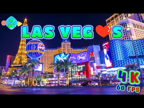 Las Vegas Strip Night Walk Part 2/3, Nevada USA 4K-UHD