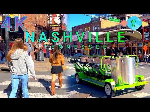 World Famous Broadway Walk in Nashville Part 1/2, Tennessee USA 4K - UHD