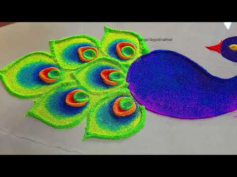 Easy and unique Diwali peacock rangoli designs using diya | दिवाली रंगोली