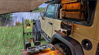 Organizing my SOLO Camp in HEAVY RAIN 🌧️ – Cozy Car Camping & ASMR