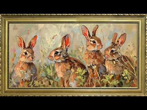 EASTER BUNNY FREE TV ART WALLPAPER SCREENSAVER BACKGROUND VINTAGE FRAMED SAMSUNG TV ART OIL PAINTING