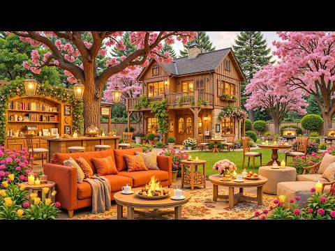 Romantic Spring Jazz in a Blooming Garden ☕ Soft Jazz Piano Music & Coffee Ambience for Relaxation