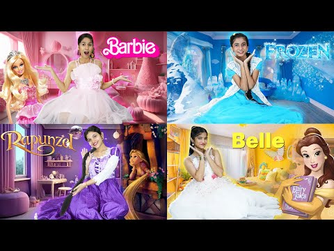 4 Color Princess House Challenge! Barbie, Frozen,Rapunzel & Bella Compete for the Crown!