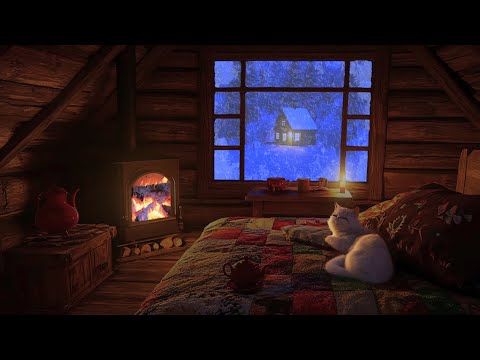 Tranquil Winter Escape - Fireplace & Snowfall by the Window for Focus & Rest, Sleep Sounds