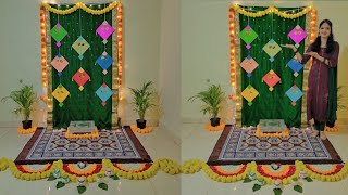 Sankranti decoration ideas for home /traditional festival backdrop setup / Bornahan decoration