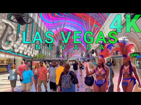 Las Vegas Fremont Street Walk, Nevada USA 4K - UHD