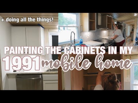 PAINTING THE NEW KITCHEN CABINETS IN OUR 1991 MOBILE HOME | + doing all the things! Ep.35