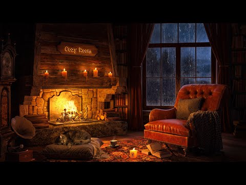 Cozy Reading Ambience with Smooth Jazz | Relaxing Rain & Fireplace Sounds to Studying, Sleeping 4K