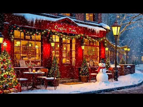 Christmas Jazz Instrumental at Winter Coffee Shop Ambience ~ Holiday Jazz Music & Snowfall for Relax