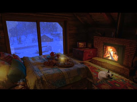 Fall Asleep Fast in a Cozy Winter Ambience - Cozy Winter Hut with Fireplace and Blizzard Sounds