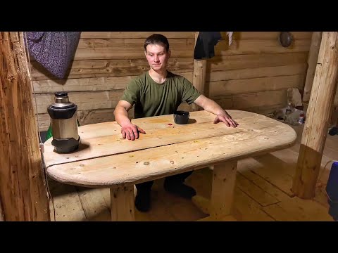 I live with my dog in the taiga in a dugout - I made a beautiful wooden table in a dugout!