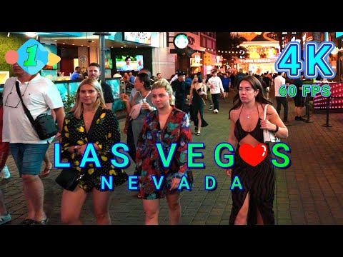 Las Vegas Strip Night Walk 1/4, Nevada USA 4K - UHD