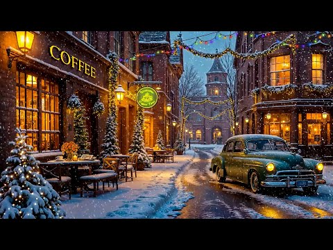 Snow Night Jazz at Winter Coffee Shop Ambience ~ Relaxing Jazz Piano Music for Stress Relief