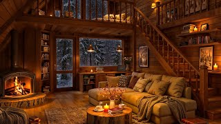 Cozy Winter Cabin Ambience - Relaxing Jazz Music & Crackling Fireplace for Stress Relief