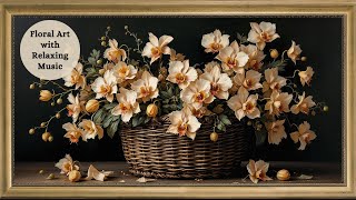 Graceful Vintage Floral Art TV| Romantic Flower Basket Bliss | Calming TV Screensaver with Music