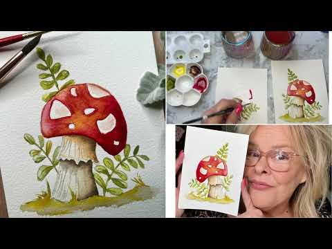 How to Paint a Mushroom and Ferns | Step by Step Watercolor Botanical Tutorial #watercolortutorial