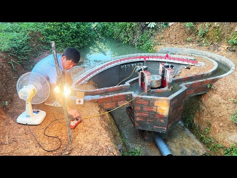 Building a 220V mini curved hydroelectric dam with unique turbines