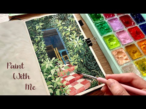 Painting Cute Cottage With Jelly Gouache / Paint With Me 🌿