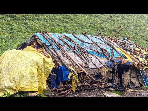 Himalayan Sheep Shepherd Life in Nepal | Organic Himalayan Sheep Shepherd Food Cooking in Rainy Day