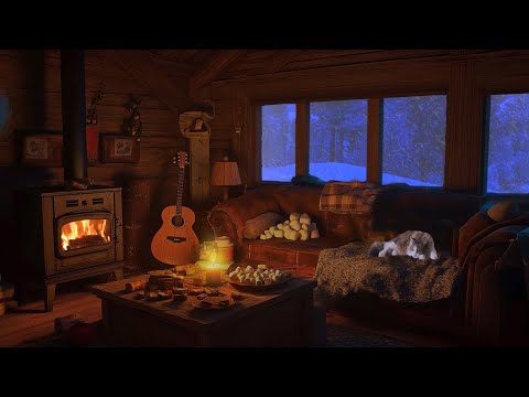 Snowstorm Outside, Fireplace Burning Inside | Relaxing Blizzard & Fireplace Sounds | Winter Ambience