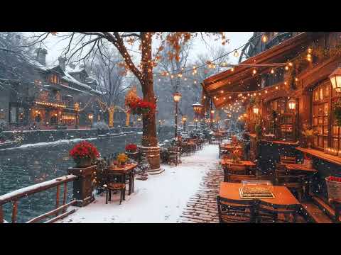 Relaxing Lakeside Coffee Ambience w/ Positive Jazz Music ❄️ Good Mood For Study, Work, Relax