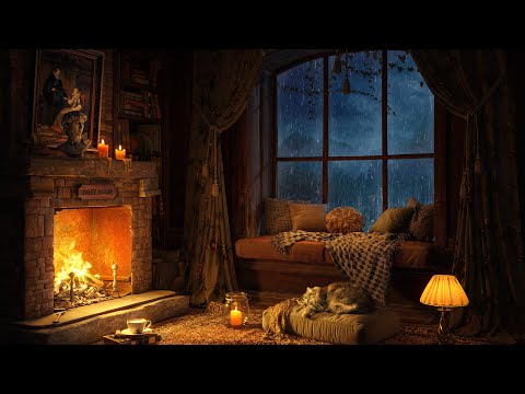 Rain on Window & Fireplace Sounds 🔥 Only Ambience ASMR 🌨️ Study, Relax & Sleep with Cozy Room