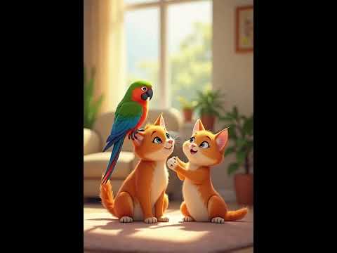 Adorable Cats and Parrot Play Together  Cute Animal Friendship