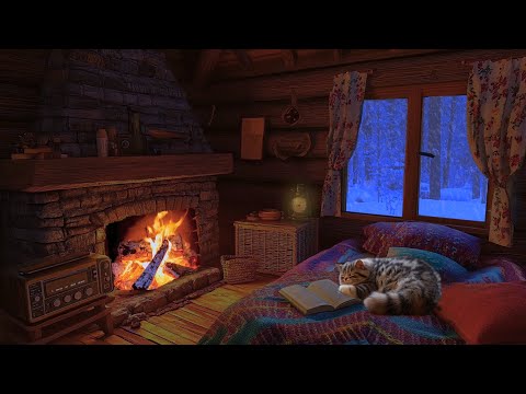 Peaceful Sleep with Fireplace and Snowstorm Sounds | Winter Space - Sleep Well With Cat