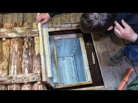 Secret underground food storage Root Cellar. Log Cabin off grid with my Dog away from Civilization