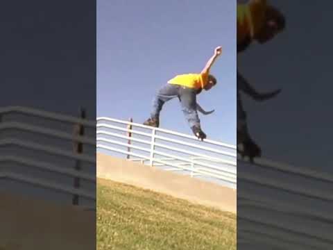 Grinding down a super long monster kinked rail #shorts #rollerblading #inlineskating