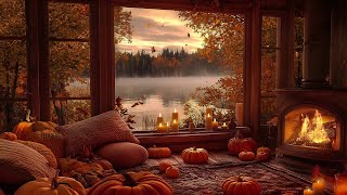 Cozy Cabin Ambience in the Autumn Forest - Gentle Jazz Melodies for Relaxation and Deep Sleep 🍂