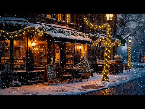 Relaxing Smooth Jazz Music with Nightly Snow at Winter Coffee Shop Ambience for Stress Relief